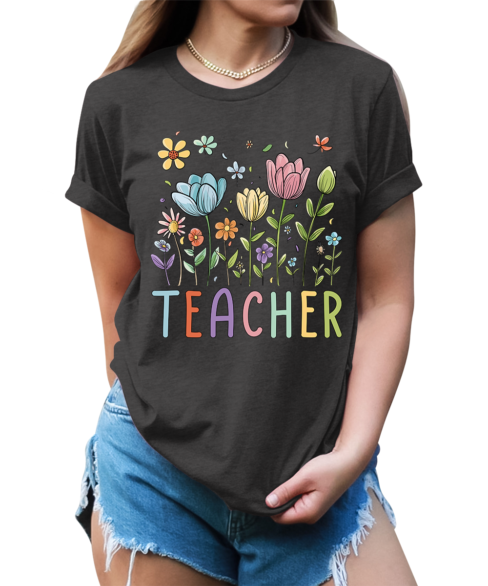 Beautiful Teacher Floral Graphic Tees for Women