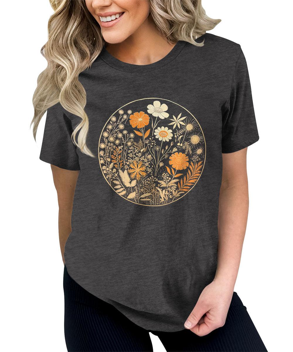 Beautiful Wildflower Circle Graphic Tees For Women