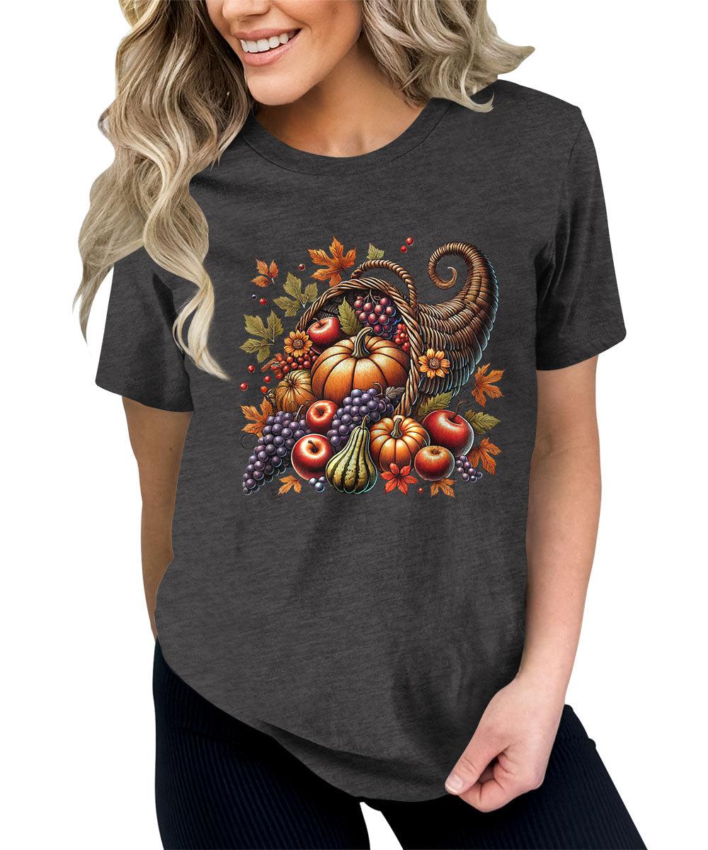 Cornucopia Fall Thanksgiving Graphic Tees For Women