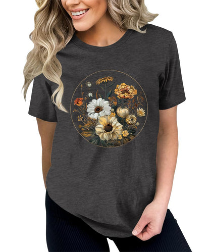 Beautiful Flowers Circle Graphic Tees For Women