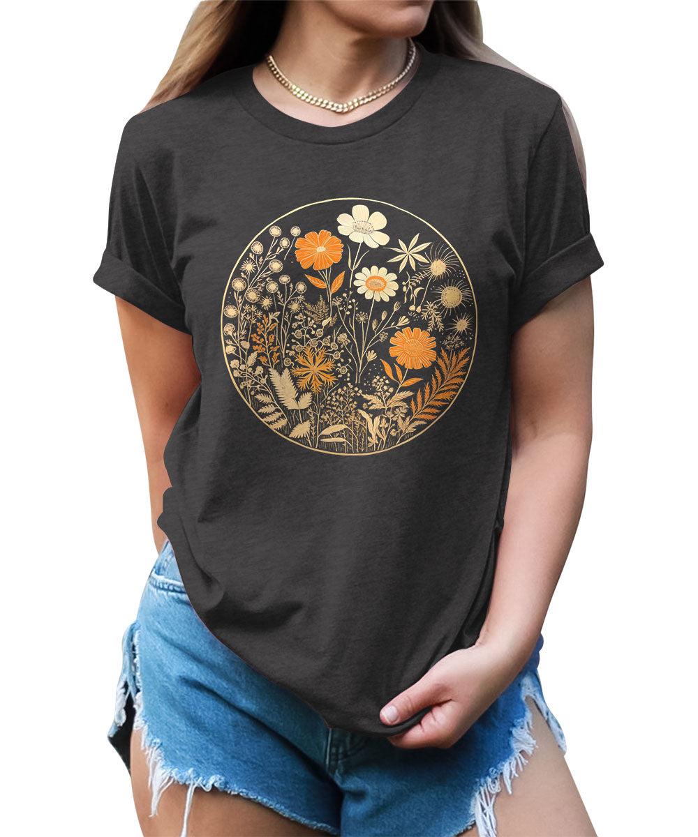 Beautiful Wildflower Circle Graphic Tees For Women