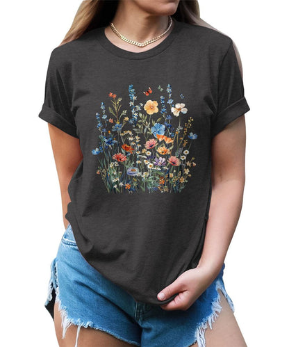 Wildflower Summer Floral Graphic Tees For Women