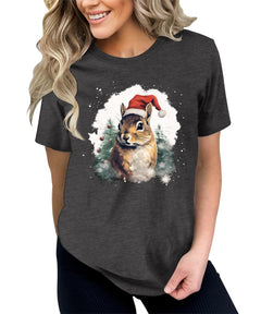 Cute Squirrel Wearing a Santa Hat Shirt For Women