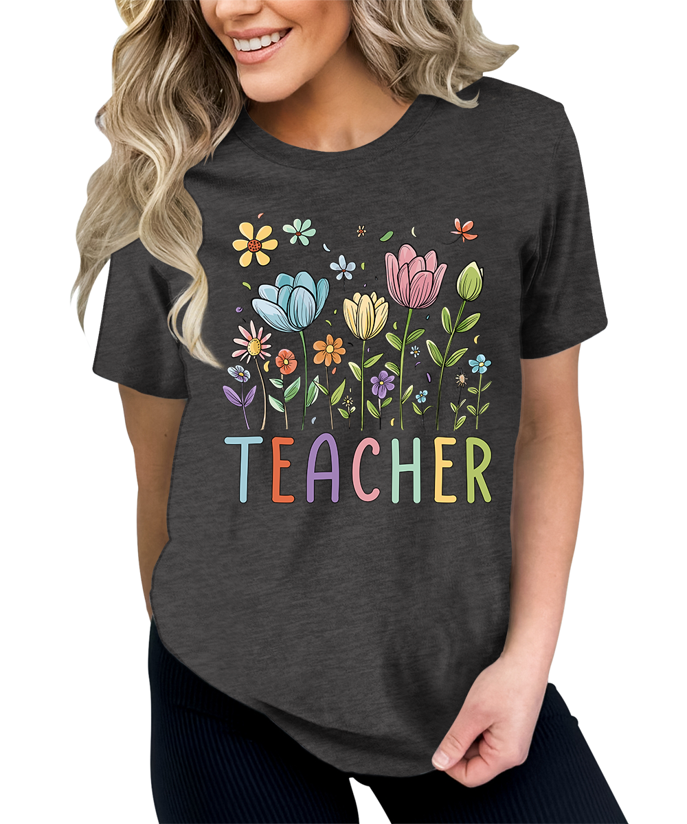 Beautiful Teacher Floral Graphic Tees for Women