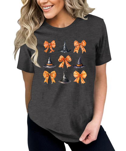 Witch Hat Coquette Halloween Graphic Tees for Women