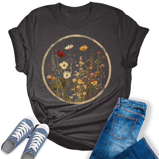 Women's Boho Aesthetic Cottagecore Wildflowers Graphic Tees