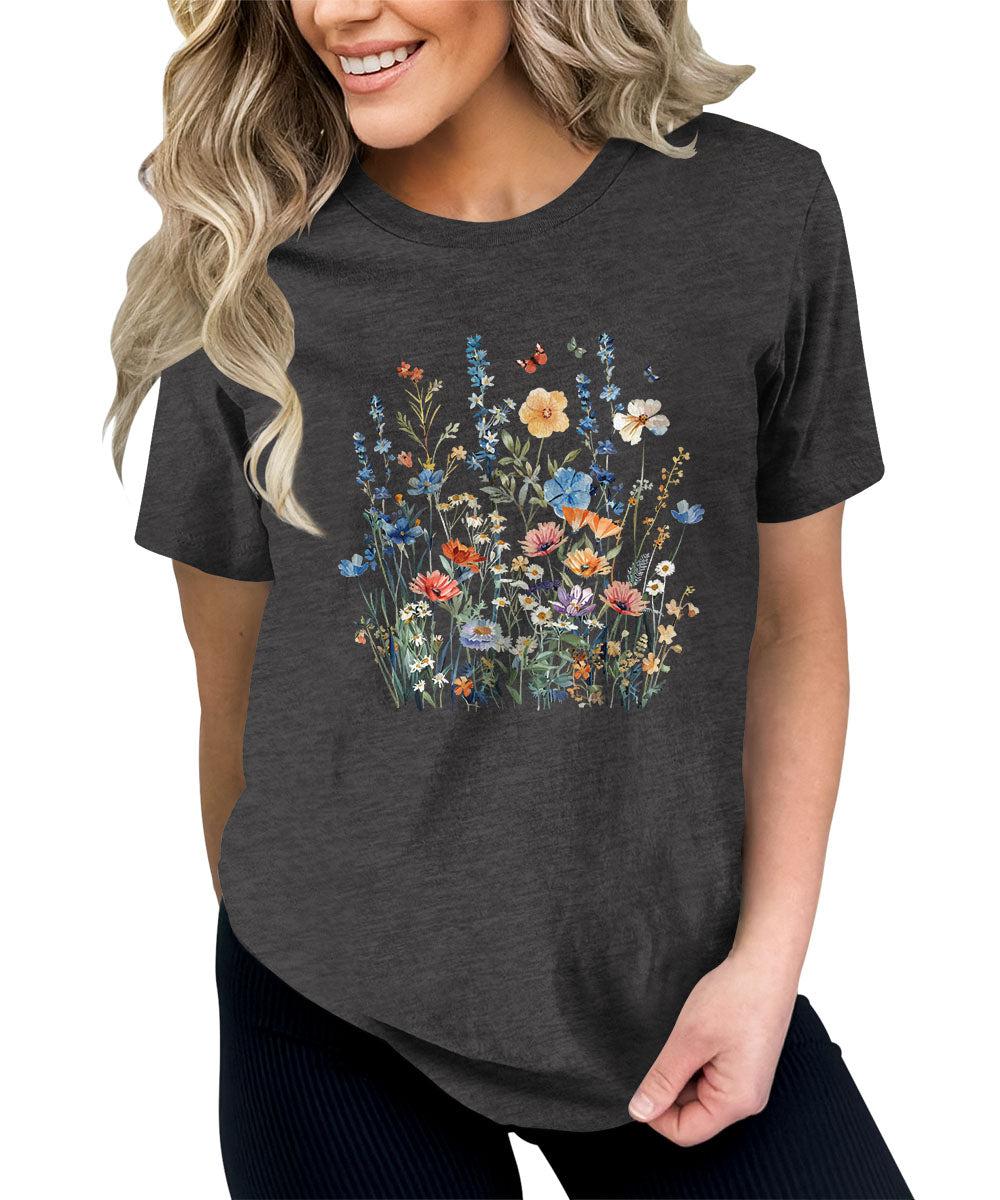 Wildflower Summer Floral Graphic Tees For Women