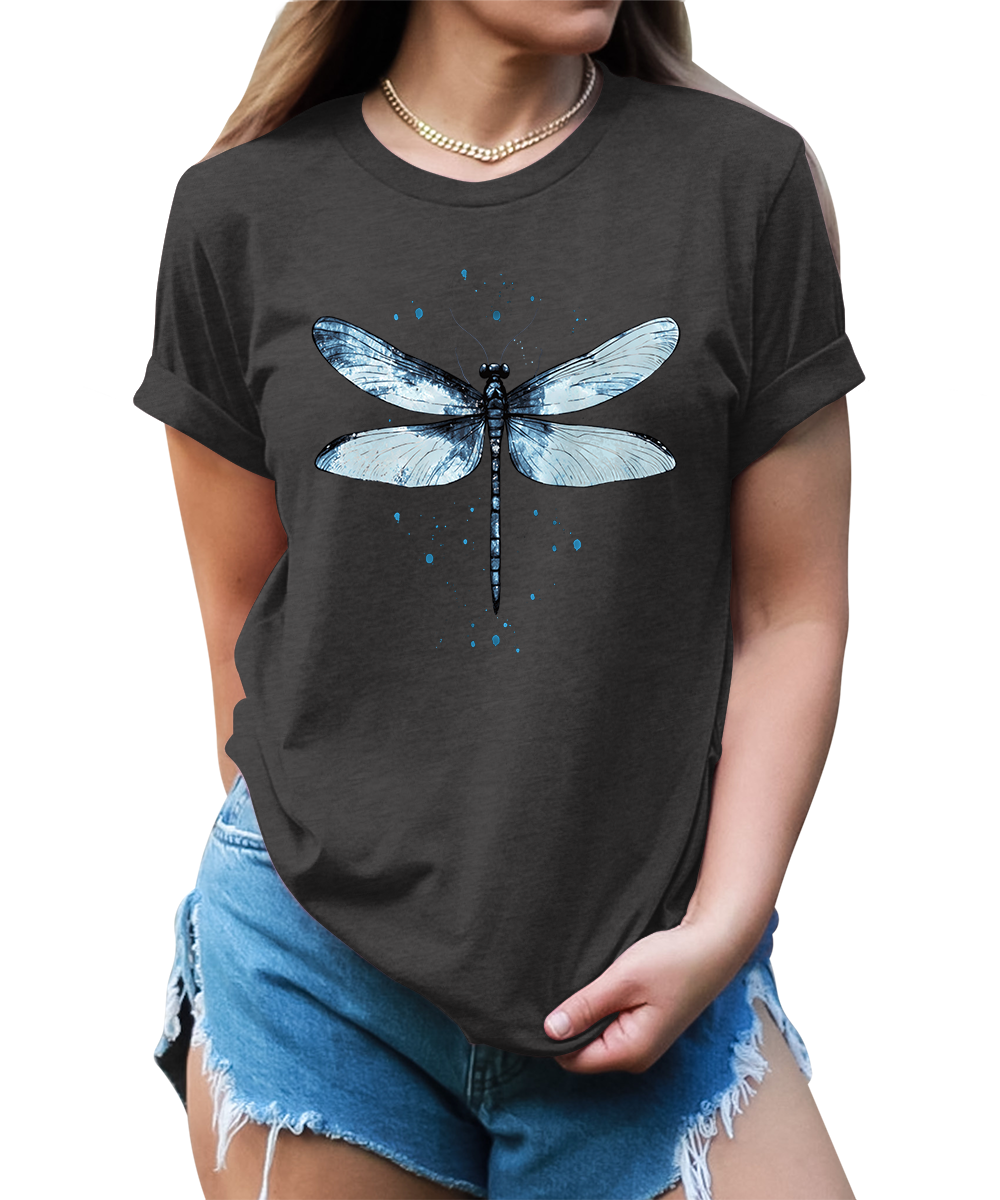 Women's Graphic Tees Casual Summer Vintage Dragonfly Printed Short Sleeve Cute T Shirts Tops