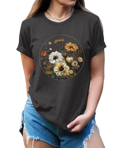 Beautiful Flowers Circle Graphic Tees For Women