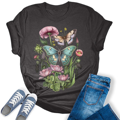 Butterfly Flower Shirts For Women Wildflower Graphic Tees