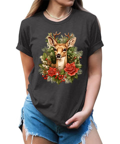 Reindeer Winter Flower Shirt For Women