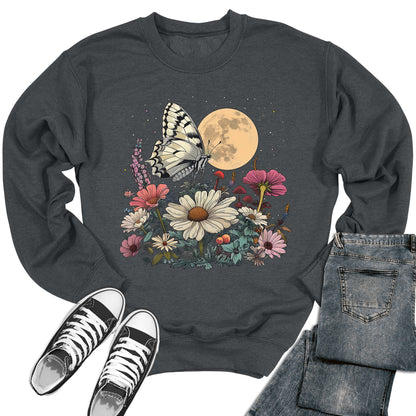 Floral Moon Butterfly Crewneck Sweatshirt