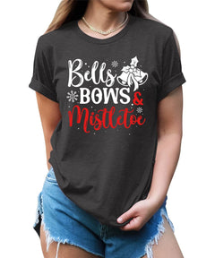 Bells Bows Mistletoe Christmas Shirt For Women