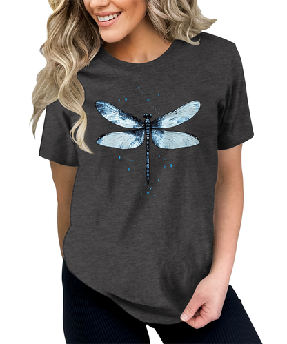 Women's Graphic Tees Casual Summer Vintage Dragonfly Printed Short Sleeve Cute T Shirts Tops