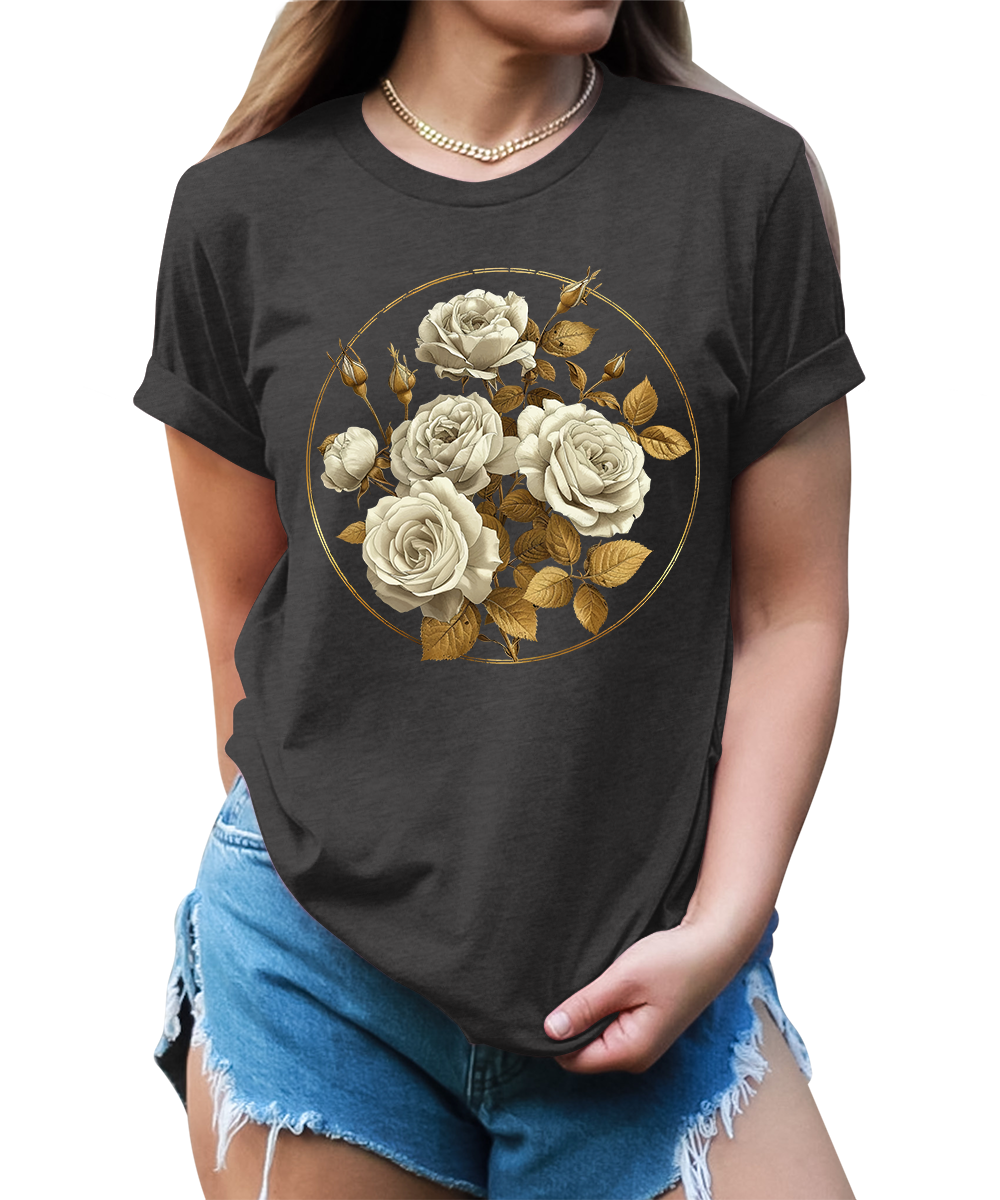 Vintage Roses Floral Circle Graphic Tees for Women