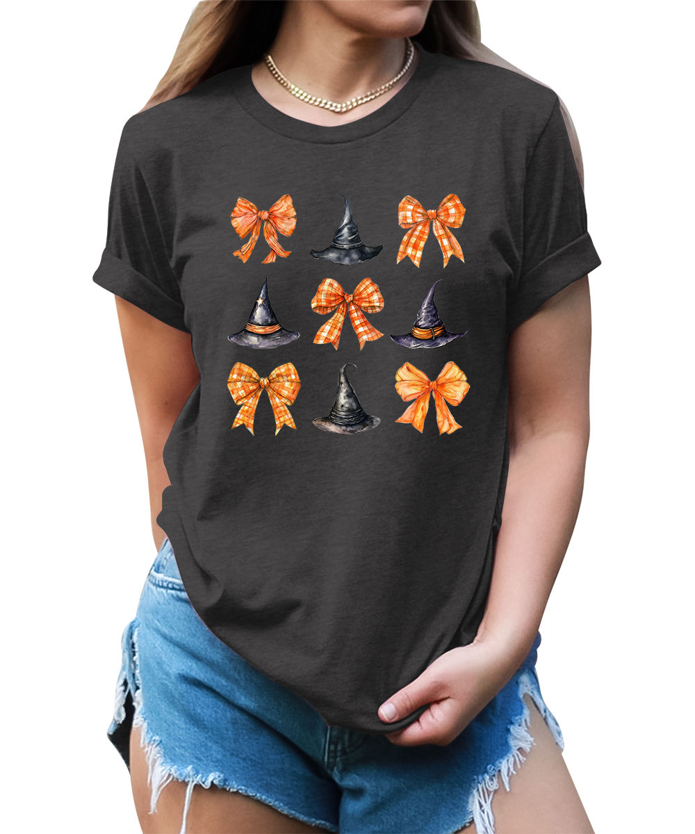 Witch Hat Coquette Halloween Graphic Tees for Women