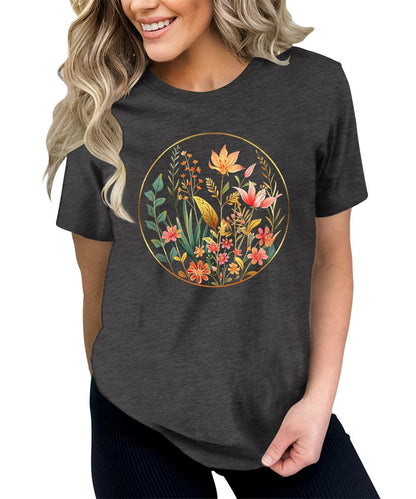 Women's Floral Circle Wildflowers Graphic Tees