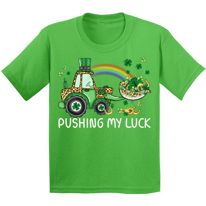 Pushing My Luck T Shirt St Patricks Day Shirt Kids Clothes Boys Girls Short Sleeve Graphic Tees