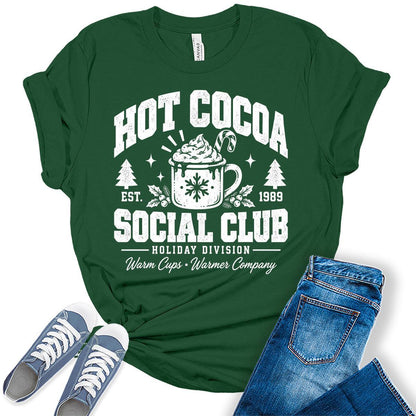 Women’s Christmas Shirt, Funny Holiday Graphic Tee, Hot Cocoa Social Club T-Shirt