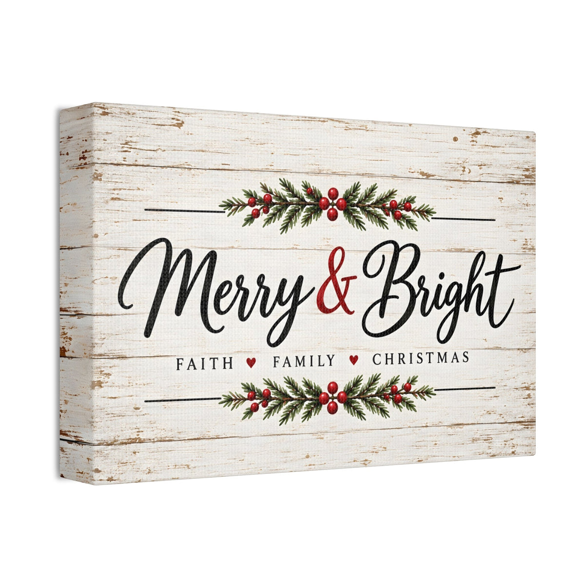 Merry & Bright Faith Family Christmas Canvas Wall Art – Farmhouse Christmas Sign Decor, Horizontal 12x8 24x16 36x24