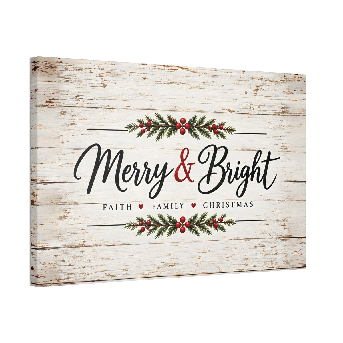 Merry & Bright Faith Family Christmas Canvas Wall Art – Farmhouse Christmas Sign Decor, Horizontal 12x8 24x16 36x24