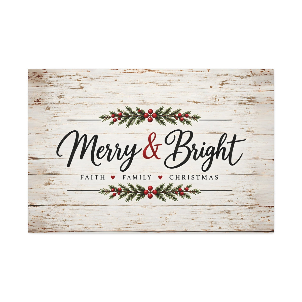 Merry & Bright Faith Family Christmas Canvas Wall Art – Farmhouse Christmas Sign Decor, Horizontal 12x8 24x16 36x24