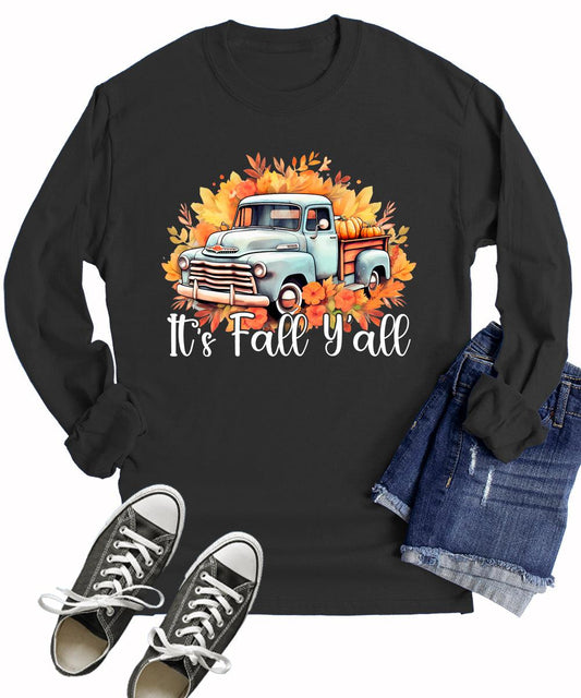 Fall Long Sleeve Shirts for Women It's Fall Y'all Pumpkin Cottagecore Truck Cute Tops