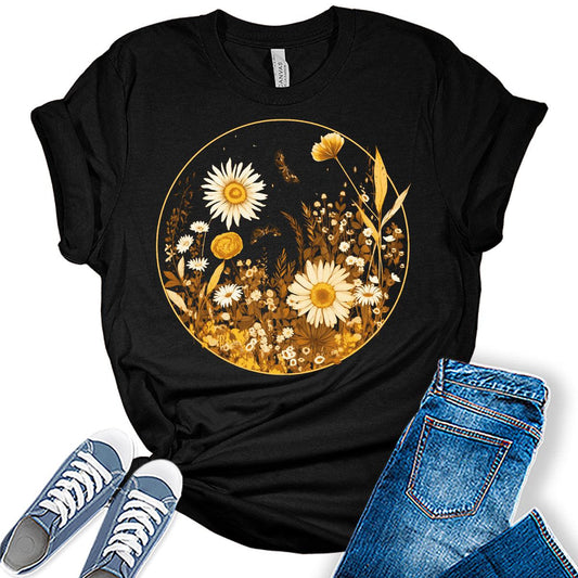 Cottagecore Shirt Boho Floral Wildflower Graphic Tees for Women Vintage Tops for Teens