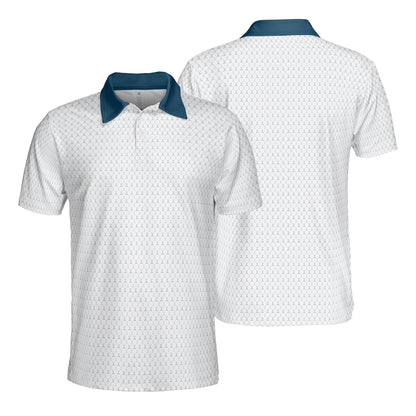 Golfer Polo Shirt for Men White Blue Moisture Wicking Short Sleeve Vacation Golf Top