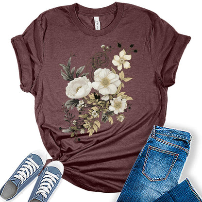 Womens Trendy Flower Graphic T Shirt Vintage Floral Shirt Boho Flower Tee Fall Cottagecore Shirts