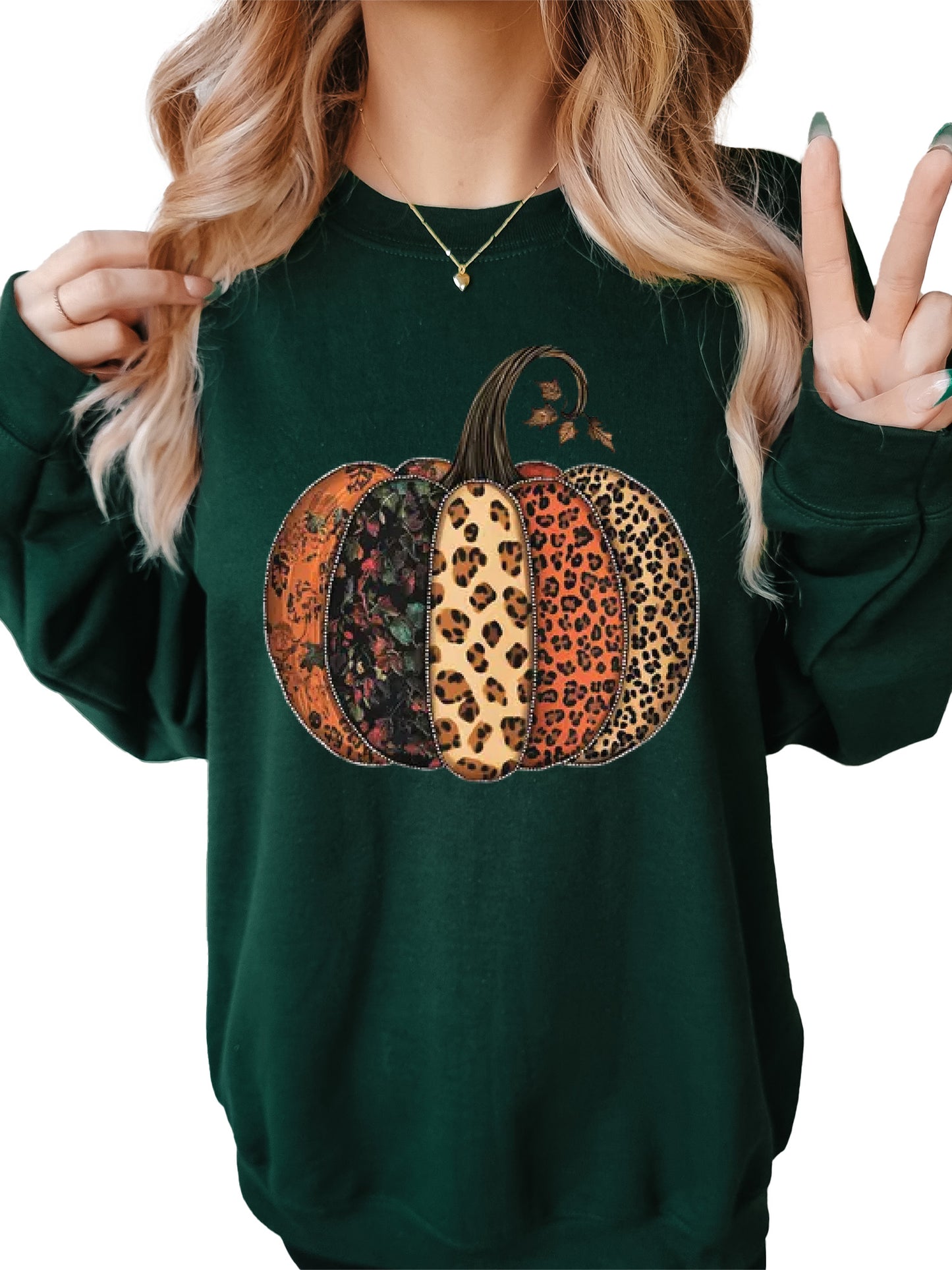 Women's Fall Leopard Print Pumpkin Thanksgiving Crewneck Sweatshirt