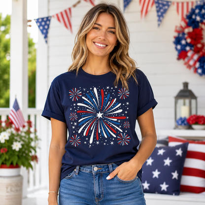 Womens 4th Of July Trendy Fireworks Patriotic Graphic Tees