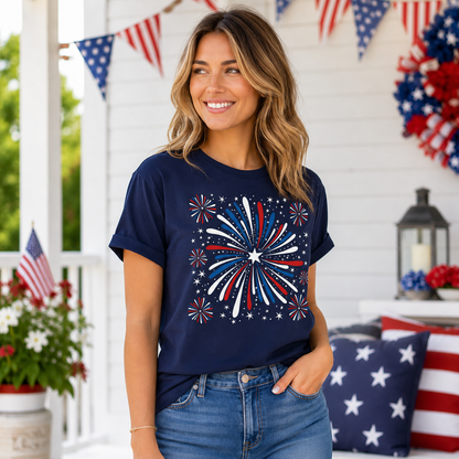 Womens 4th Of July Trendy Fireworks Patriotic Graphic Tees