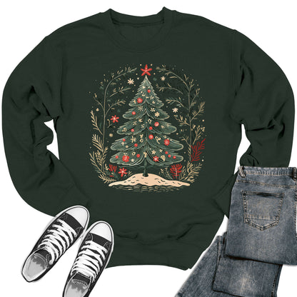 Women's Boho Christmas Tree Crewneck Sweatshirt