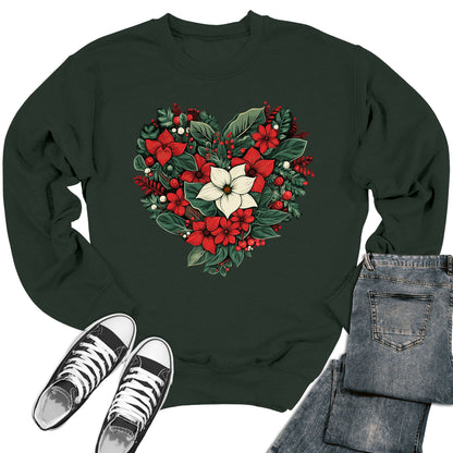 Women's Poinsetta Christmas Heart Crewneck Sweatshirt