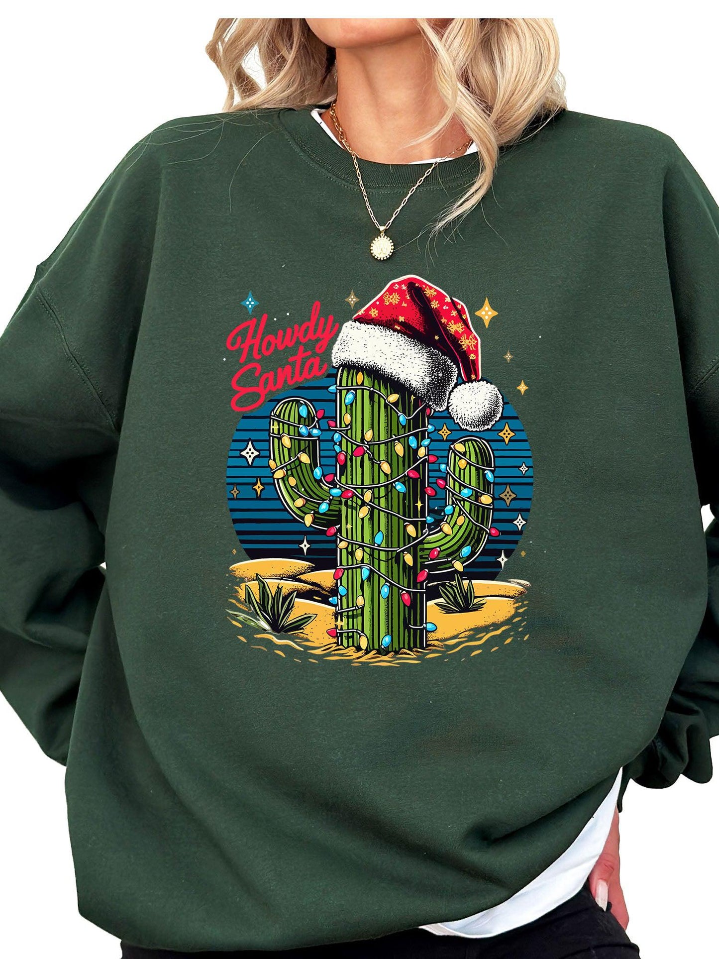 Women's Howdy Santa Christmas Cactus Crewneck Sweatshirt