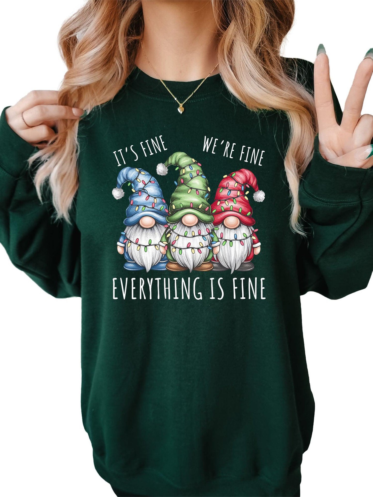 Women's It's Fine We're Fine Christmas Gnomes Crewneck Sweatshirt