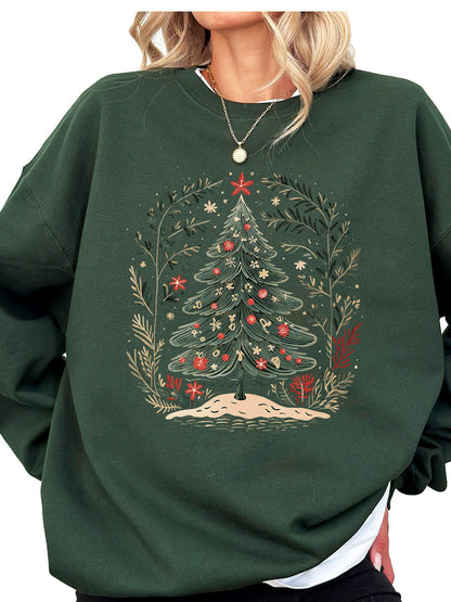 Women's Boho Christmas Tree Crewneck Sweatshirt