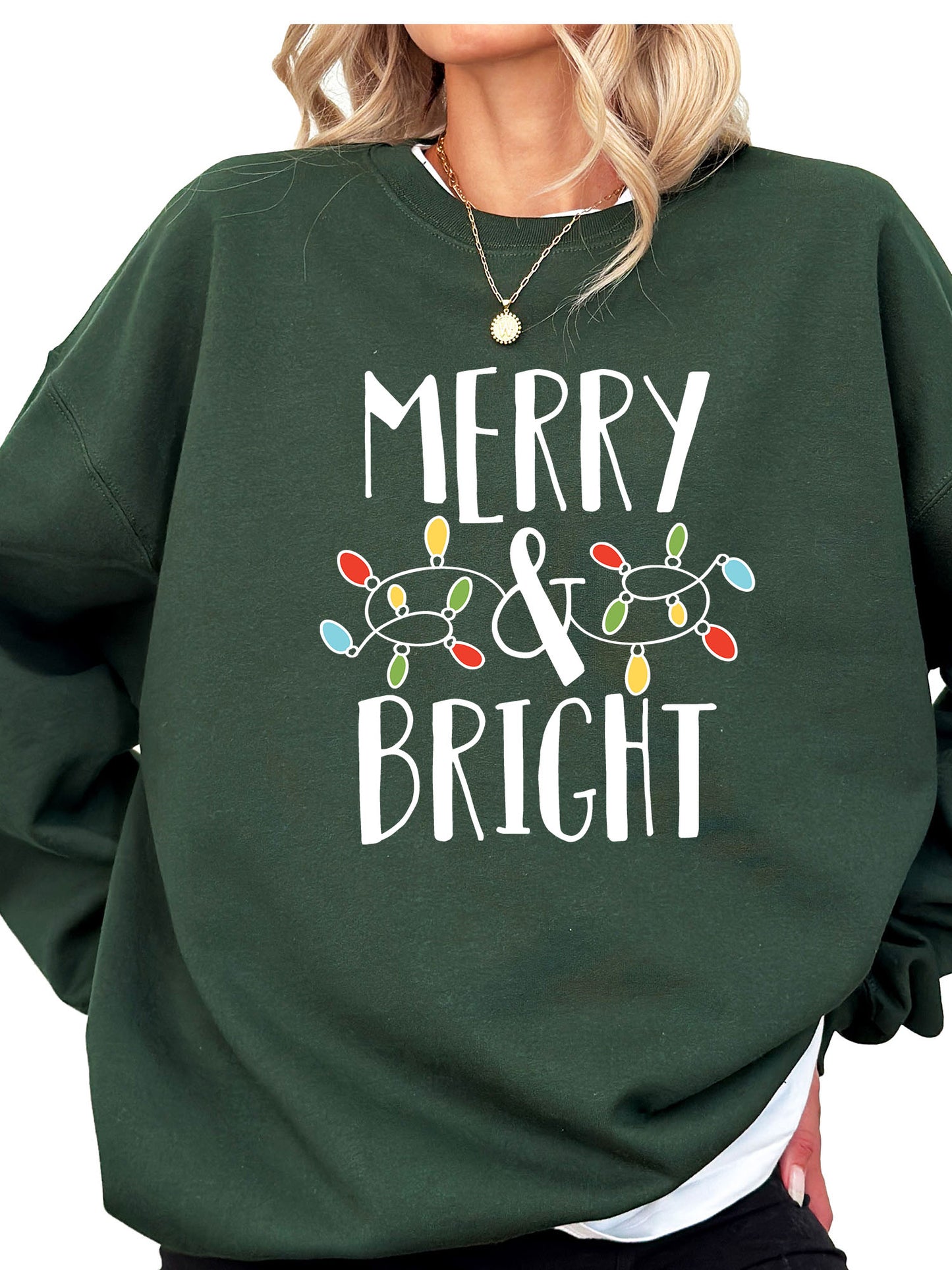 Women's Merry and Bright Christmas Lights Crewneck Sweatshirt