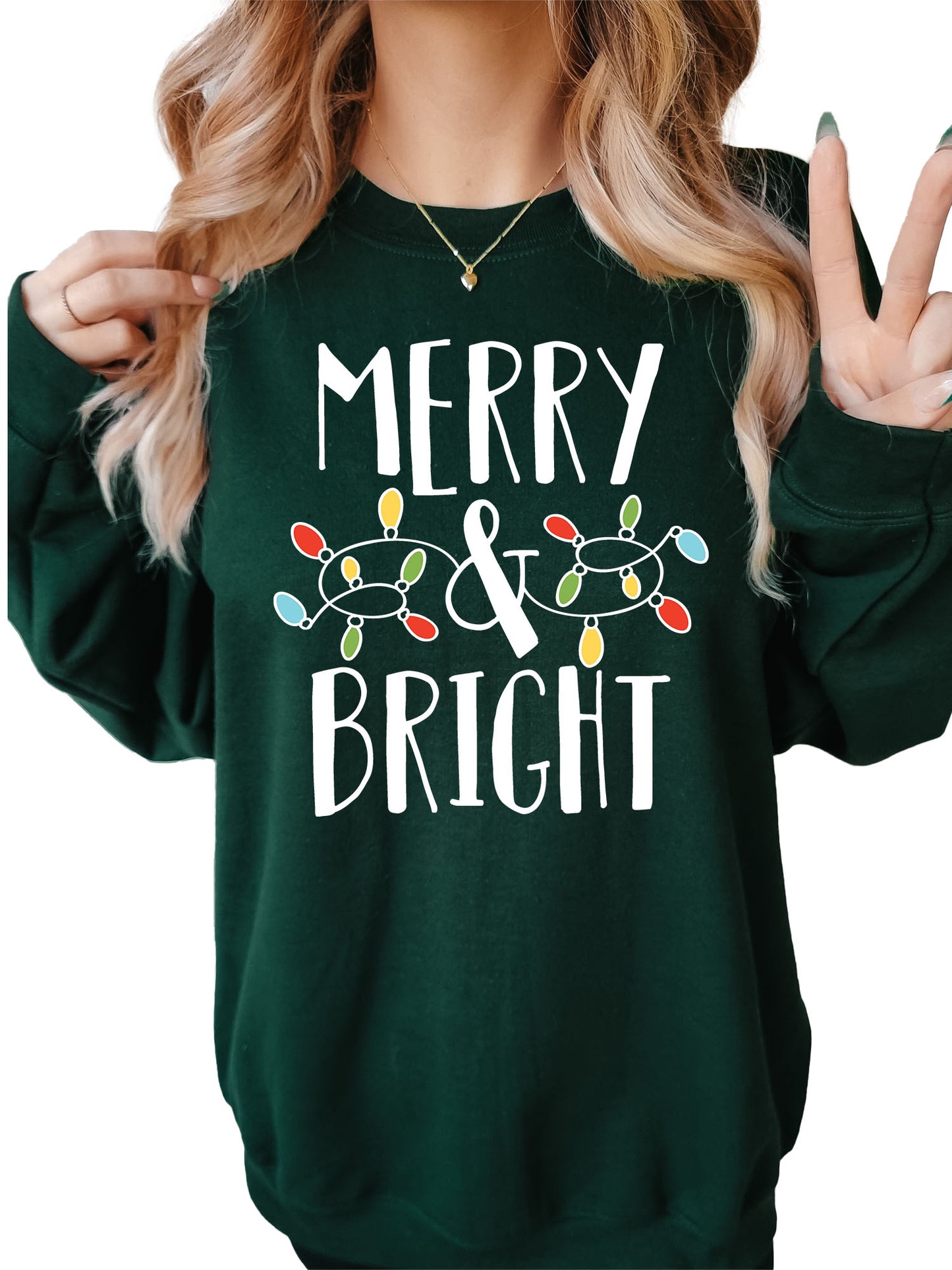 Women's Merry and Bright Christmas Lights Crewneck Sweatshirt