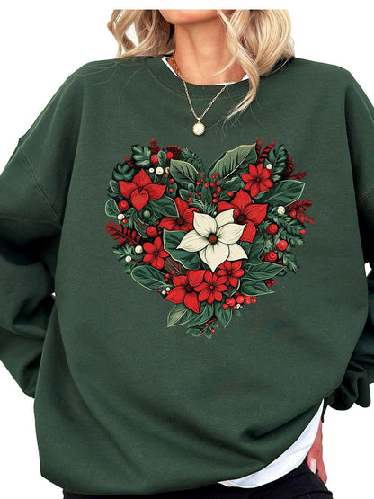 Women's Poinsetta Christmas Heart Crewneck Sweatshirt