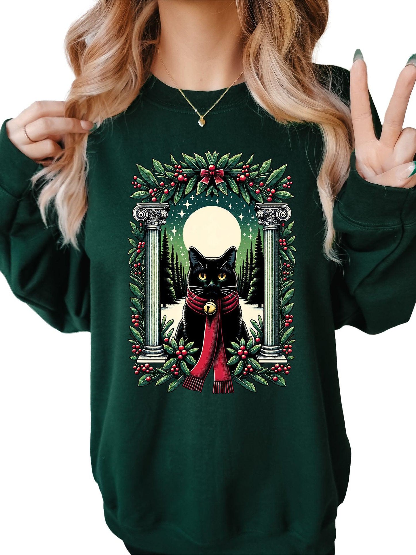 Women's Christmas Cat Red Scarf Crewneck Sweatshirt