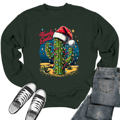 Women's Howdy Santa Christmas Cactus Crewneck Sweatshirt