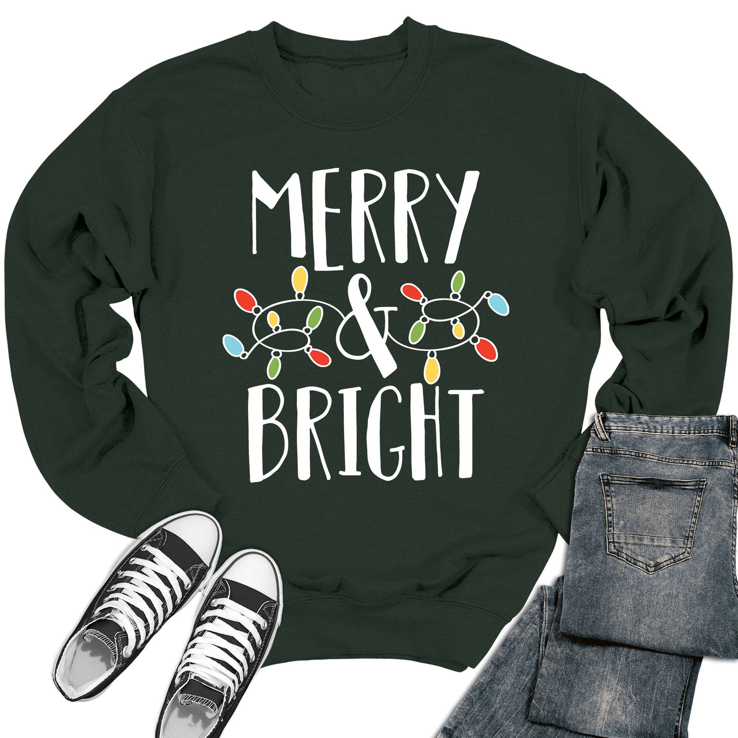 Women's Merry and Bright Christmas Lights Crewneck Sweatshirt