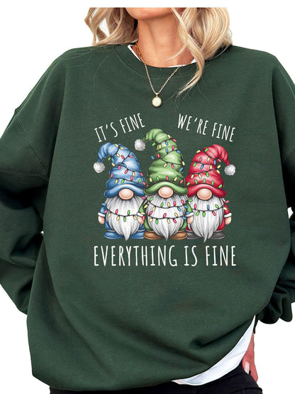 Women's It's Fine We're Fine Christmas Gnomes Crewneck Sweatshirt