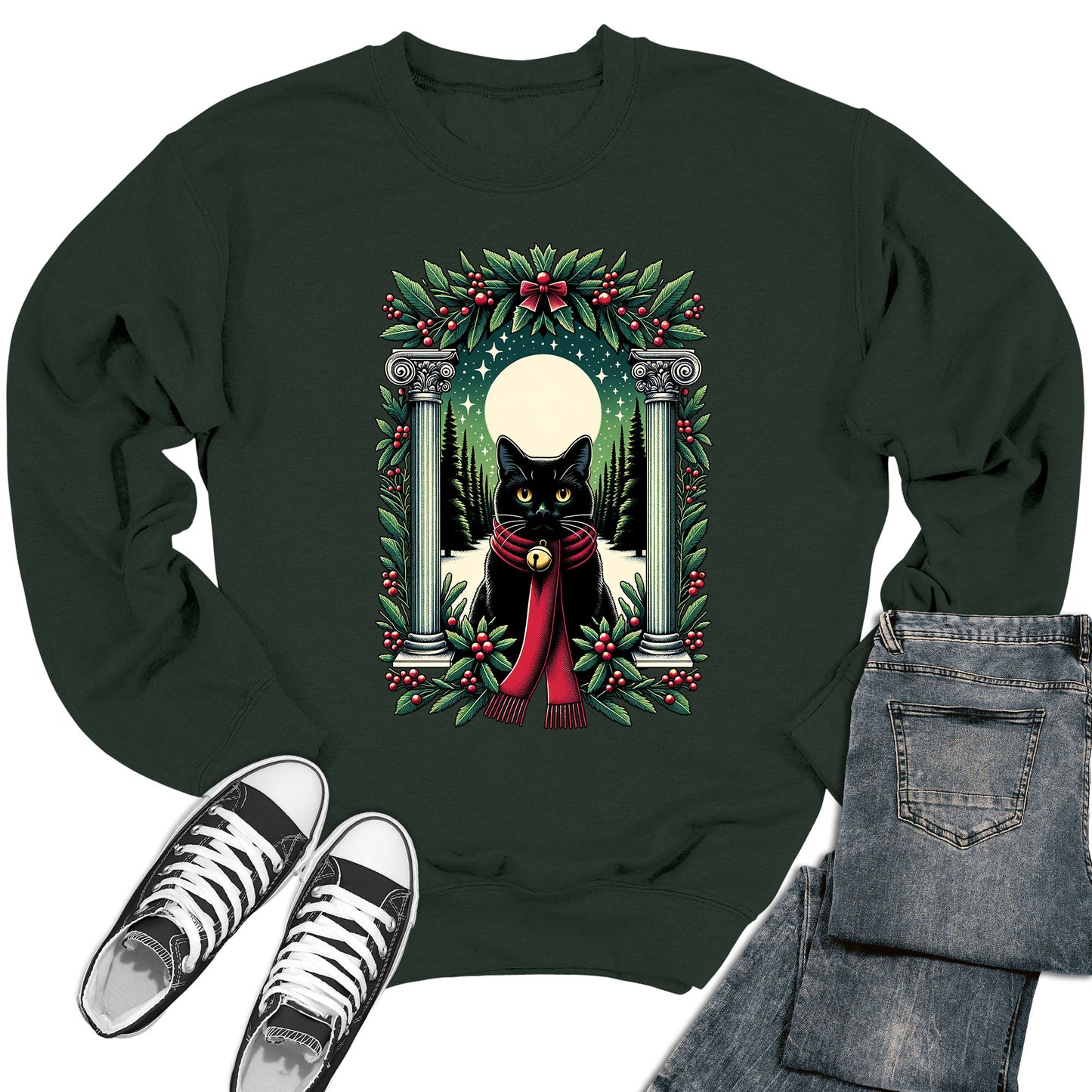 Women's Christmas Cat Red Scarf Crewneck Sweatshirt