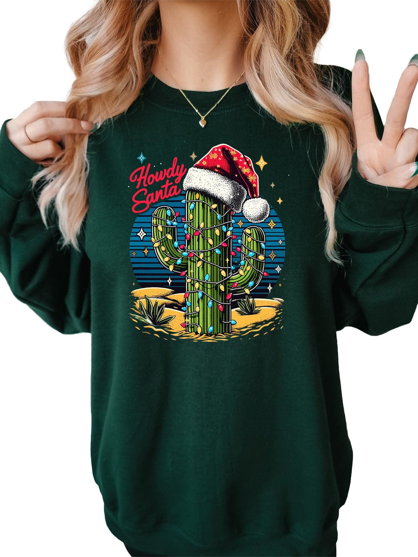 Women's Howdy Santa Christmas Cactus Crewneck Sweatshirt