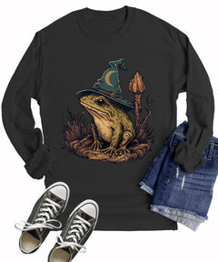 Wizard Frog Cottagecore Womens Cute Aesthetic Long Sleeve T-Shirt