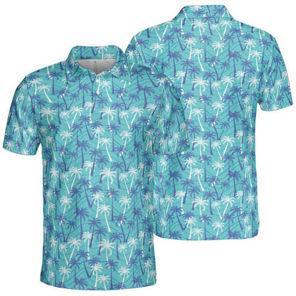 Mens Palm Tree Golf Shirt Moisture Wicking Short Sleeve Summer Polo Shirts for Men