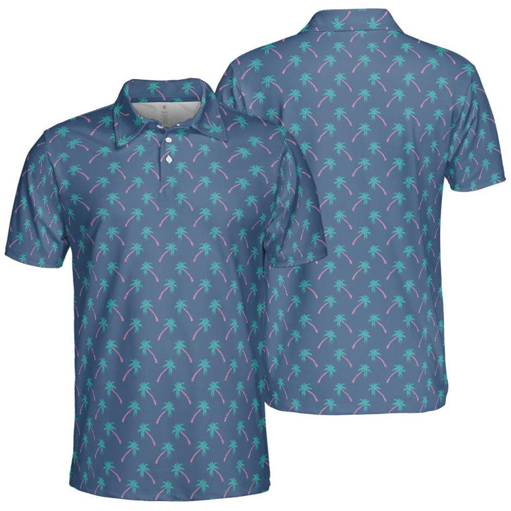 Mens Palm Tree Golf Shirt Moisture Wicking Short Sleeve Beach Polo Shirts for Men